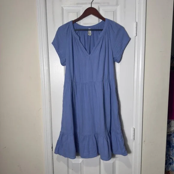 Pact Coastal Double Gauze Throw & Go Dress Blue Medium Organic Cotton - Picture 2 of 9